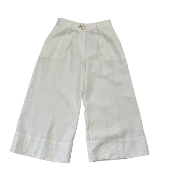 SOFT SURROUNDINGS 100% Linen Pleated Cropped Wide Leg Pants Pockets White size 4 - Picture 2 of 13